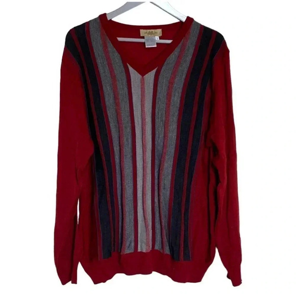 Vintage Montechairo sweater red‎ black gray V-neck made in Italy size L mens - Picture 2 of 5